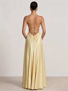 A-Line Satin Spaghetti Strap Formal Dress