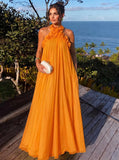 A-Line/Princess Formal Dresses Chiffon Halter With 3D Flowers Sleeveless Floor-Length Pleated Tent Dresses