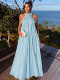 A-Line/Princess Formal Dresses Chiffon Halter With 3D Flowers Sleeveless Floor-Length Pleated Tent Dresses