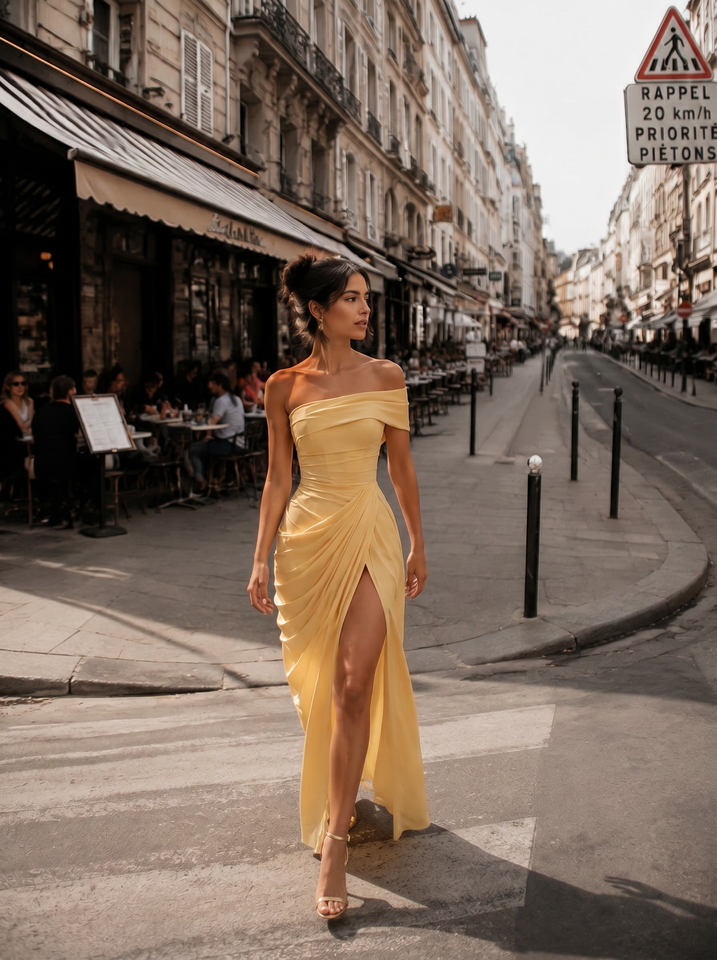 A-Line/Princess Long Prom Dresses Floor-Length One Shoulder With High Split Prom Dresses