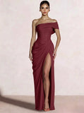 A-Line/Princess Long Prom Dresses Floor-Length One Shoulder With High Split Prom Dresses