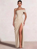 A-Line/Princess Long Prom Dresses Floor-Length One Shoulder With High Split Prom Dresses