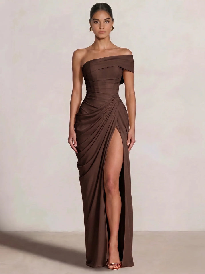 A-Line/Princess Long Prom Dresses Floor-Length One Shoulder With High Split Prom Dresses