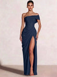 A-Line/Princess Long Prom Dresses Floor-Length One Shoulder With High Split Prom Dresses