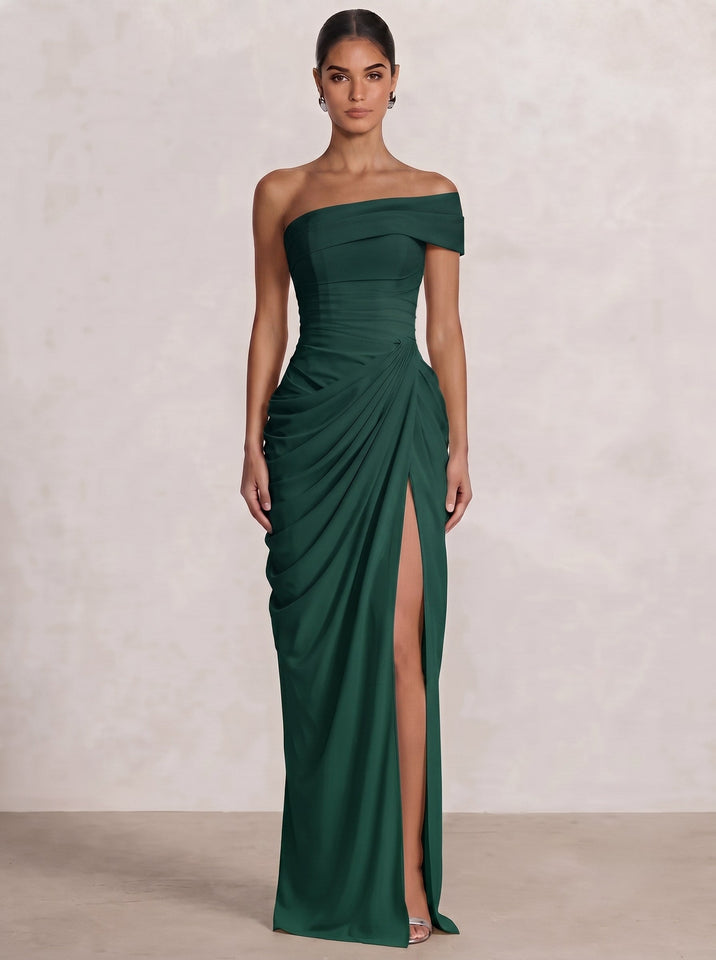 A-Line/Princess Long Prom Dresses Floor-Length One Shoulder With High Split Prom Dresses
