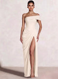 A-Line/Princess Long Prom Dresses Floor-Length One Shoulder With High Split Prom Dresses