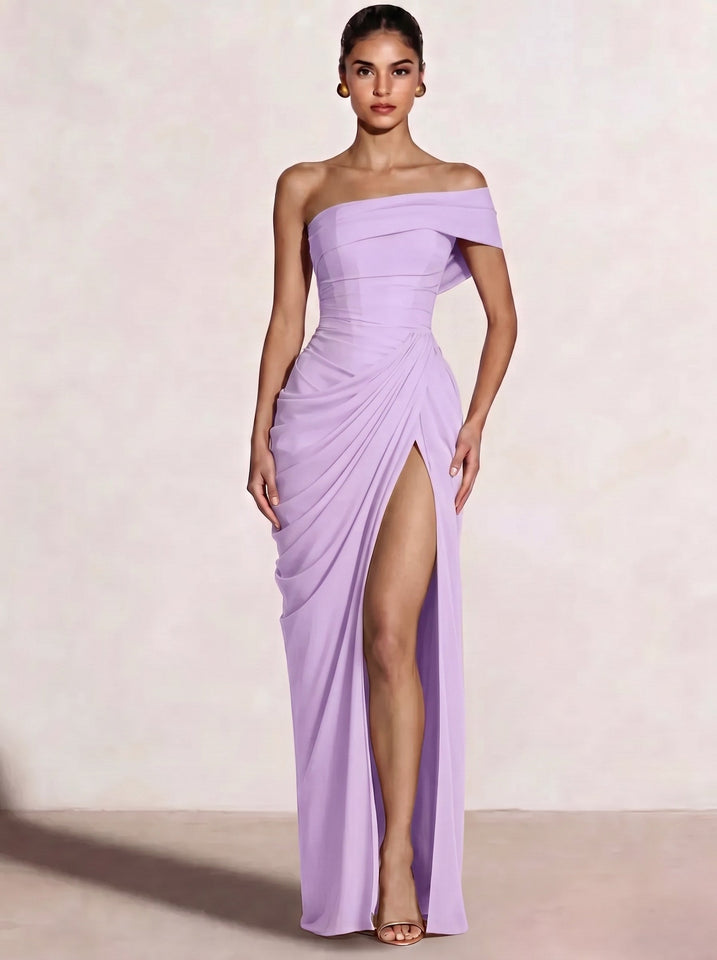 A-Line/Princess Long Prom Dresses Floor-Length One Shoulder With High Split Prom Dresses