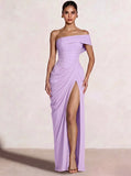 A-Line/Princess Long Prom Dresses Floor-Length One Shoulder With High Split Prom Dresses