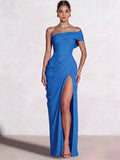 A-Line/Princess Long Prom Dresses Floor-Length One Shoulder With High Split Prom Dresses