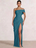 A-Line/Princess Long Prom Dresses Floor-Length One Shoulder With High Split Prom Dresses