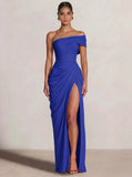 A-Line/Princess Long Prom Dresses Floor-Length One Shoulder With High Split Prom Dresses
