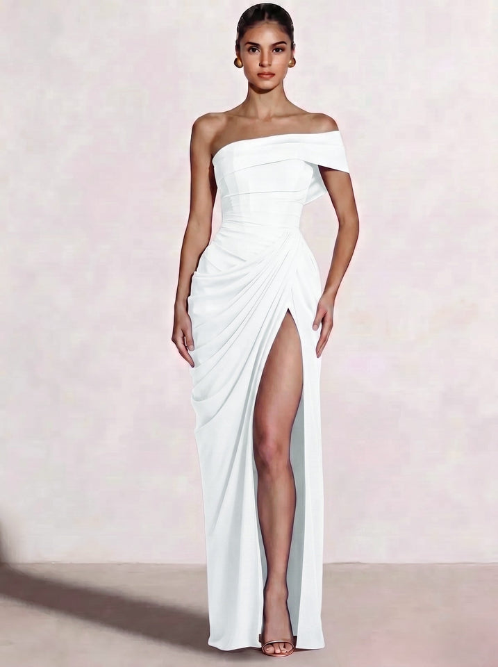 A-Line/Princess Long Prom Dresses Floor-Length One Shoulder With High Split Prom Dresses