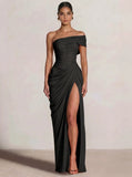A-Line/Princess Long Prom Dresses Floor-Length One Shoulder With High Split Prom Dresses