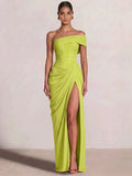 A-Line/Princess Long Prom Dresses Floor-Length One Shoulder With High Split Prom Dresses