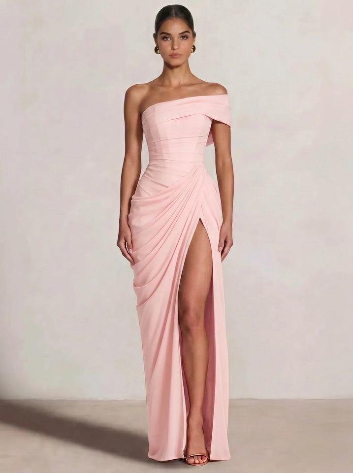 A-Line/Princess Long Prom Dresses Floor-Length One Shoulder With High Split Prom Dresses