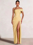 A-Line/Princess Long Prom Dresses Floor-Length One Shoulder With High Split Prom Dresses