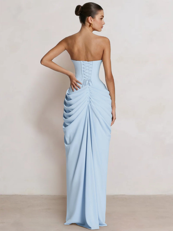 A-Line/Princess Prom Dresses Strapless  Floor-Length Side Split With Back Lace-Up Long Prom Dresses
