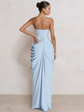 A-Line/Princess Prom Dresses Strapless  Floor-Length Side Split With Back Lace-Up Long Prom Dresses
