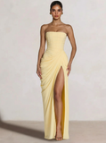 A-Line/Princess Prom Dresses Strapless  Floor-Length Side Split With Back Lace-Up Long Prom Dresses