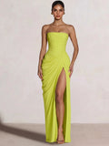 A-Line/Princess Prom Dresses Strapless  Floor-Length Side Split With Back Lace-Up Long Prom Dresses