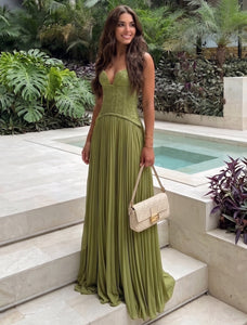 A-Line/Princess Wedding Guest Dress Halter Neck Pleated Corset Maxi Formal Dresses