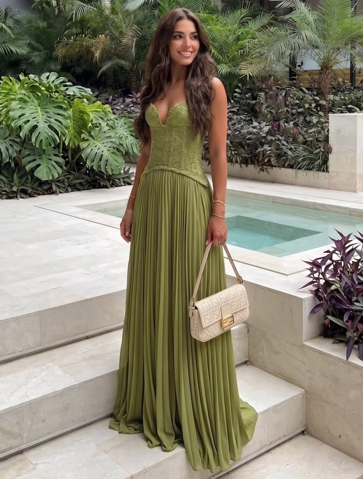 A-Line/Princess Wedding Guest Dress Halter Neck Pleated Corset Maxi Formal Dresses