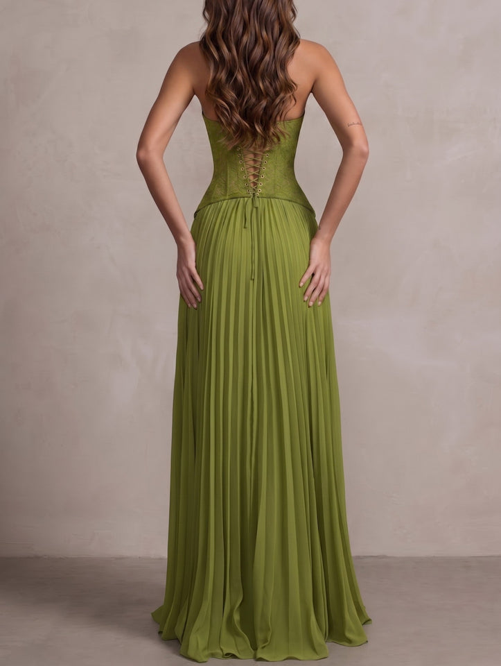 A-Line/Princess Wedding Guest Dress Halter Neck Pleated Corset Maxi Formal Dresses