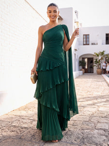 A-Line Chiffon One-Shoulder Ruffle Formal Dress