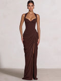 Sheath/Column Evening Dresses Sweetheart Sleeveless Floor-Length Side Split With Boning Criss Cross Straps Lace-Up Formal Dresses