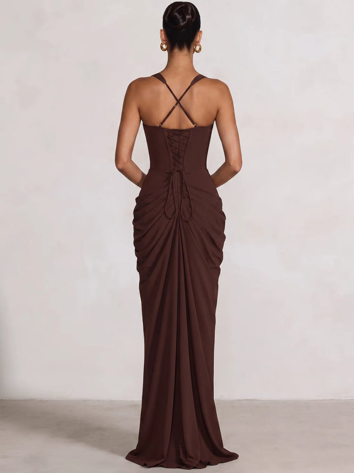 Sheath/Column Evening Dresses Sweetheart Sleeveless Floor-Length Side Split With Boning Criss Cross Straps Lace-Up Formal Dresses