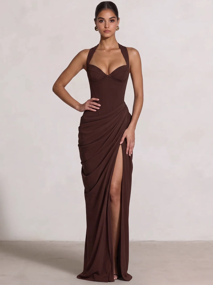 Sheath/Column Evening Dresses Sweetheart Sleeveless Floor-Length Side Split With Boning Criss Cross Straps Lace-Up Formal Dresses