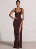 Sheath/Column Evening Dresses Sweetheart Sleeveless Floor-Length Side Split With Boning Criss Cross Straps Lace-Up Formal Dresses