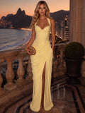 Sheath/Column Evening Dresses Sweetheart Sleeveless Floor-Length Side Split With Boning Criss Cross Straps Lace-Up Formal Dresses