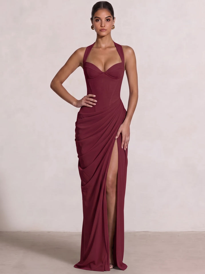 Sheath/Column Evening Dresses Sweetheart Sleeveless Floor-Length Side Split With Boning Criss Cross Straps Lace-Up Formal Dresses