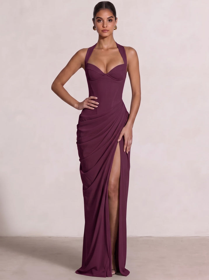Sheath/Column Evening Dresses Sweetheart Sleeveless Floor-Length Side Split With Boning Criss Cross Straps Lace-Up Formal Dresses