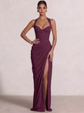 Sheath/Column Evening Dresses Sweetheart Sleeveless Floor-Length Side Split With Boning Criss Cross Straps Lace-Up Formal Dresses