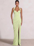 Sheath/Column Evening Dresses Sweetheart Sleeveless Floor-Length Side Split With Boning Criss Cross Straps Lace-Up Formal Dresses