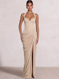 Sheath/Column Evening Dresses Sweetheart Sleeveless Floor-Length Side Split With Boning Criss Cross Straps Lace-Up Formal Dresses