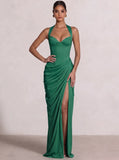 Sheath/Column Evening Dresses Sweetheart Sleeveless Floor-Length Side Split With Boning Criss Cross Straps Lace-Up Formal Dresses