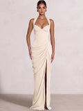Sheath/Column Evening Dresses Sweetheart Sleeveless Floor-Length Side Split With Boning Criss Cross Straps Lace-Up Formal Dresses
