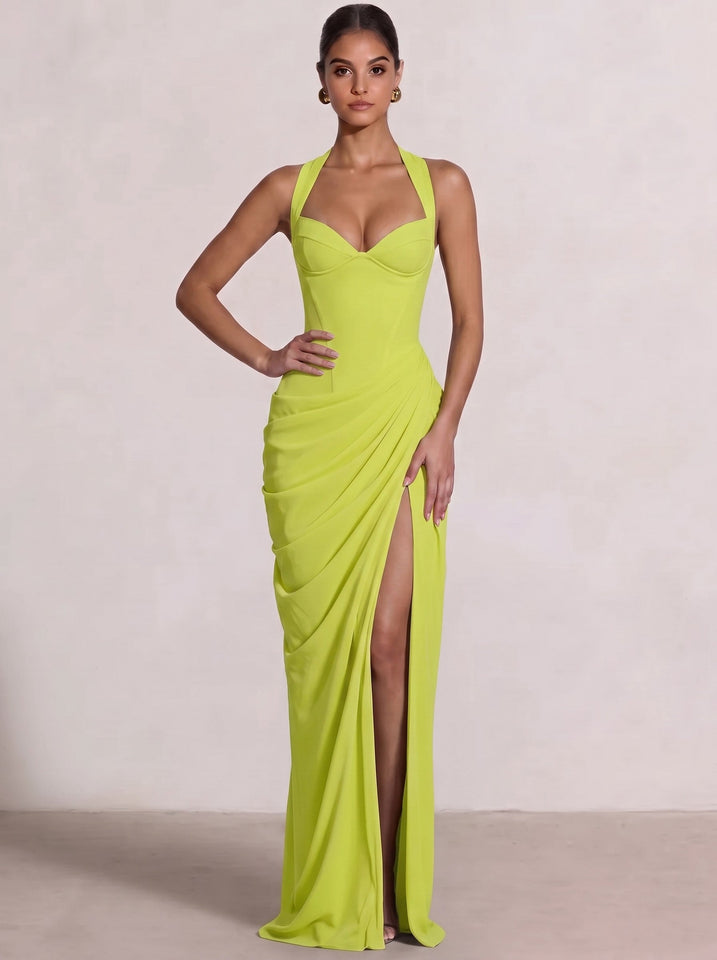 Sheath/Column Evening Dresses Sweetheart Sleeveless Floor-Length Side Split With Boning Criss Cross Straps Lace-Up Formal Dresses