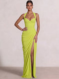 Sheath/Column Evening Dresses Sweetheart Sleeveless Floor-Length Side Split With Boning Criss Cross Straps Lace-Up Formal Dresses