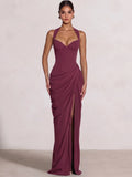Sheath/Column Evening Dresses Sweetheart Sleeveless Floor-Length Side Split With Boning Criss Cross Straps Lace-Up Formal Dresses