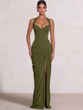 Sheath/Column Evening Dresses Sweetheart Sleeveless Floor-Length Side Split With Boning Criss Cross Straps Lace-Up Formal Dresses