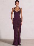 Sheath/Column Evening Dresses Sweetheart Sleeveless Floor-Length Side Split With Boning Criss Cross Straps Lace-Up Formal Dresses