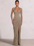 Sheath/Column Evening Dresses Sweetheart Sleeveless Floor-Length Side Split With Boning Criss Cross Straps Lace-Up Formal Dresses