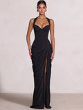 Sheath/Column Evening Dresses Sweetheart Sleeveless Floor-Length Side Split With Boning Criss Cross Straps Lace-Up Formal Dresses