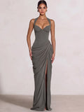 Sheath/Column Evening Dresses Sweetheart Sleeveless Floor-Length Side Split With Boning Criss Cross Straps Lace-Up Formal Dresses