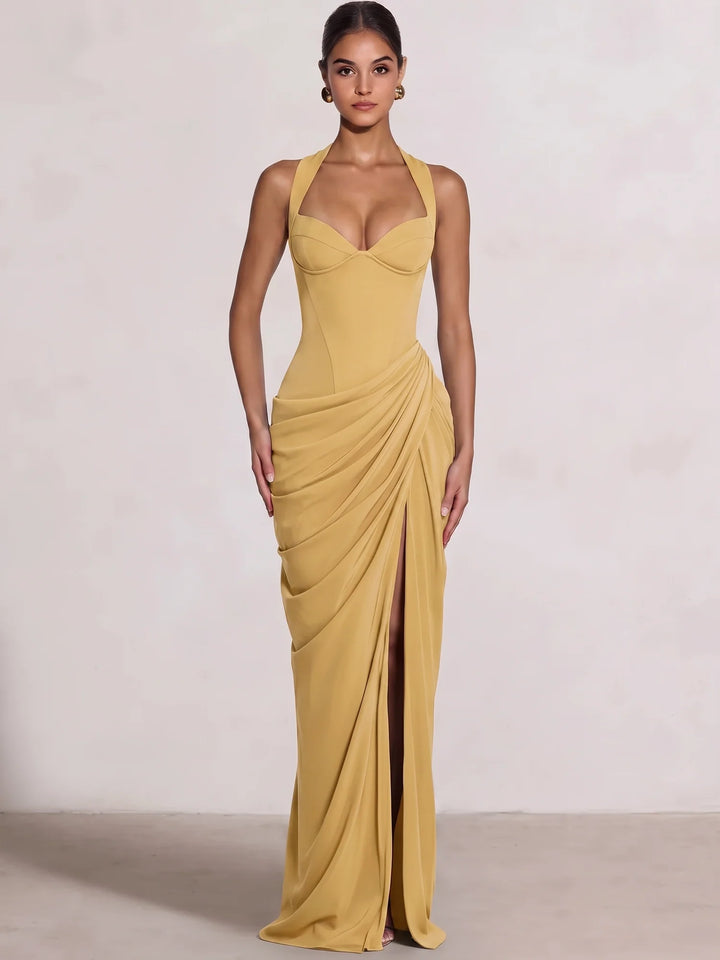 Sheath/Column Evening Dresses Sweetheart Sleeveless Floor-Length Side Split With Boning Criss Cross Straps Lace-Up Formal Dresses
