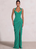 Sheath/Column Evening Dresses Sweetheart Sleeveless Floor-Length Side Split With Boning Criss Cross Straps Lace-Up Formal Dresses